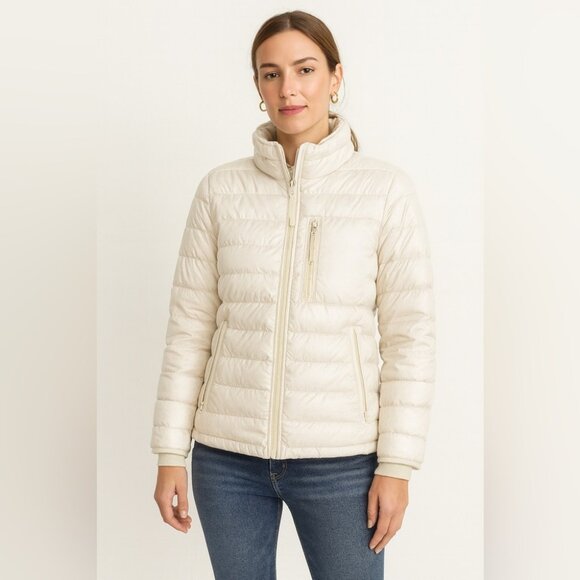 J.Crew White Down Filled Small Lightweight Quilted Zip Winter Puffer Coat Jacket - Picture 1 of 15
